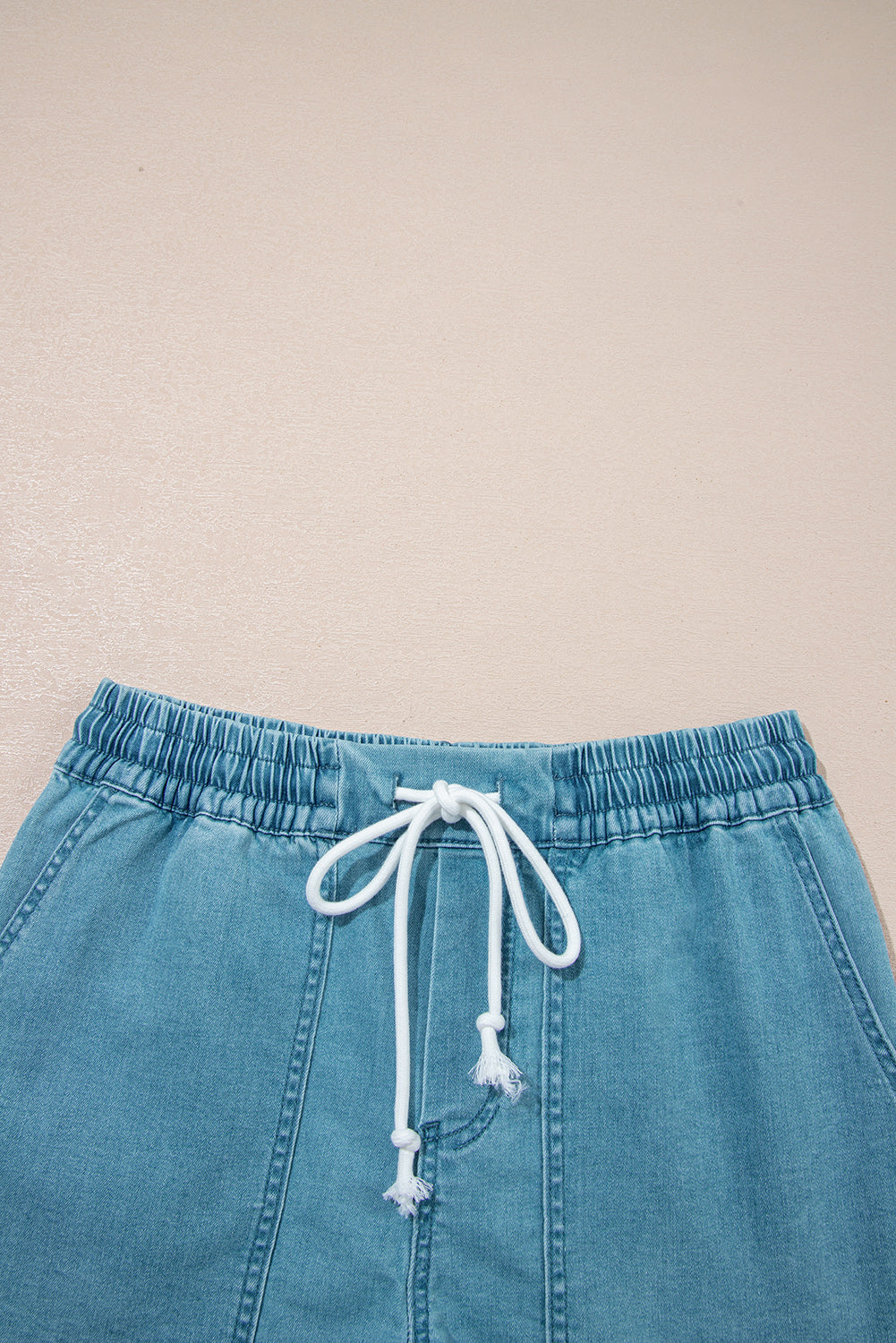 Beau Blue Drawstring Elastic Waist Denim Shorts