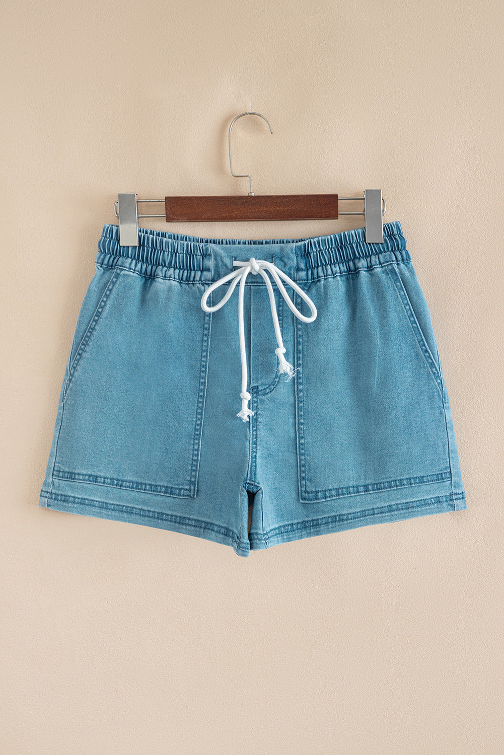 Beau Blue Drawstring Elastic Waist Denim Shorts